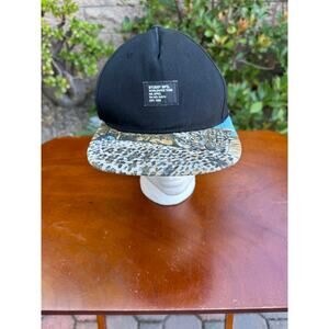 Stussy Capz MFG Worldwide Tribe Cheetah Print Bill Snapback Hat Black